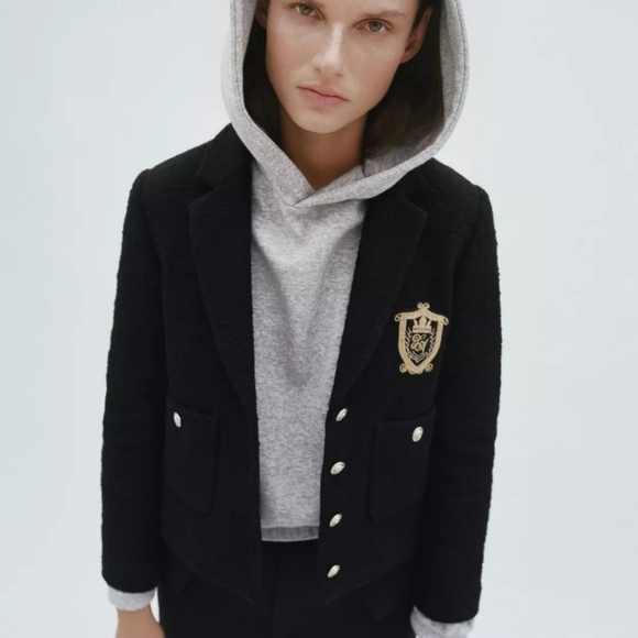 Rare zara limited edition textured tweed gold button blazer - Picture 10 of 11